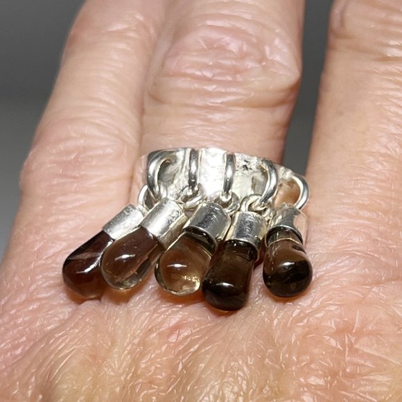 Gypsy Sterling Silver ring with Smoky Quartz beads, flipping fun, sz: 8.5 NWOT - Picture 7 of 8